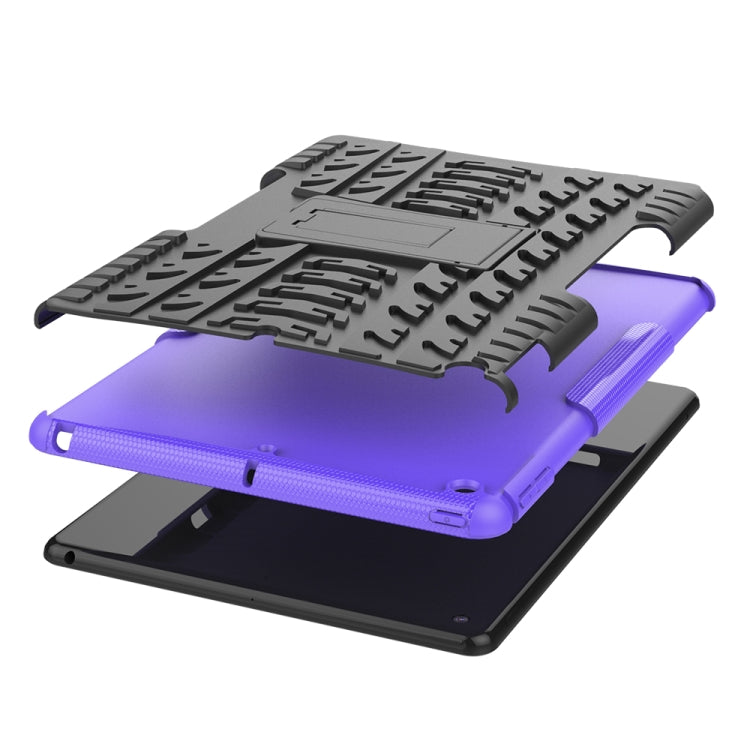 For iPad 10.2 2021 / 2020 / 2019 Tire Texture TPU + PC Shockproof Case with Holder(Purple) - iPad 10.2 Cases by buy2fix | Online Shopping UK | buy2fix