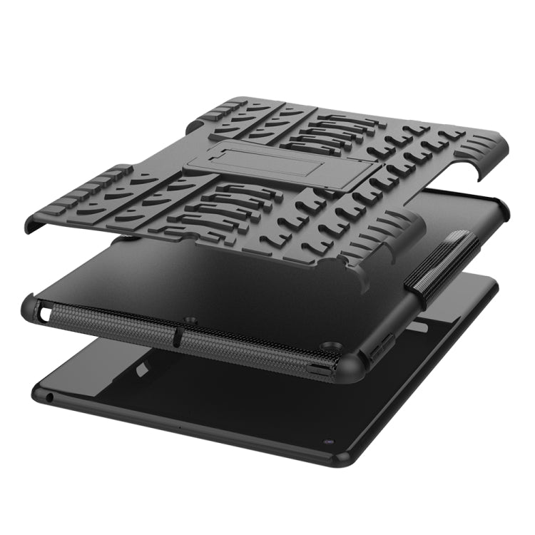 For iPad 10.2 2021 / 2020 / 2019 Tire Texture TPU + PC Shockproof Case with Holder(Black) - iPad 10.2 Cases by buy2fix | Online Shopping UK | buy2fix