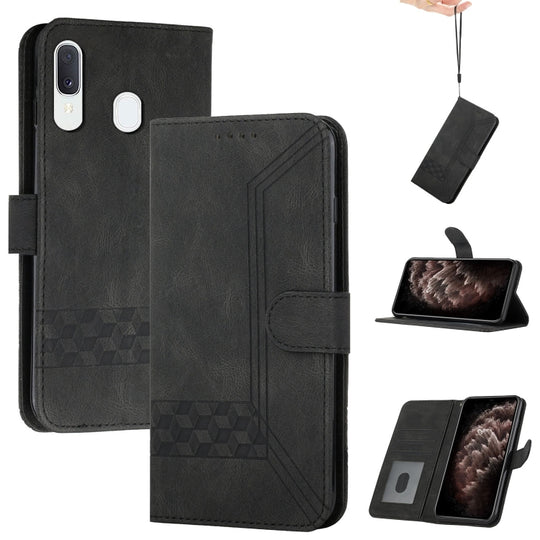 For Samsung Galaxy A20e Cubic Skin Feel Flip Leather Phone Case(Black)