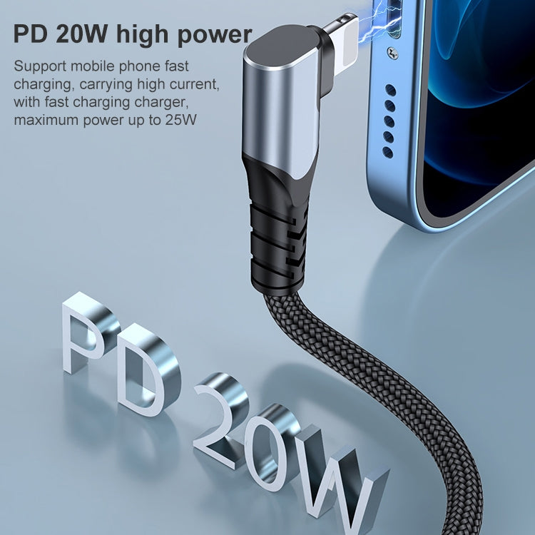 A6 PD 20W USB-C / Type-C to 8 Pin Elbow Data Cable for iPhone, iPad, Length:1m(Grey) by buy2fix