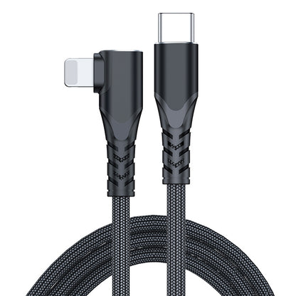 A6 PD 20W USB-C / Type-C to 8 Pin Elbow Data Cable for iPhone, iPad, Length:2m(Black) by buy2fix