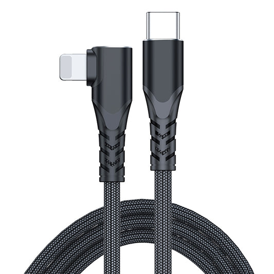 A6 PD 20W USB-C / Type-C to 8 Pin Elbow Data Cable for iPhone, iPad, Length:2m(Black) by buy2fix