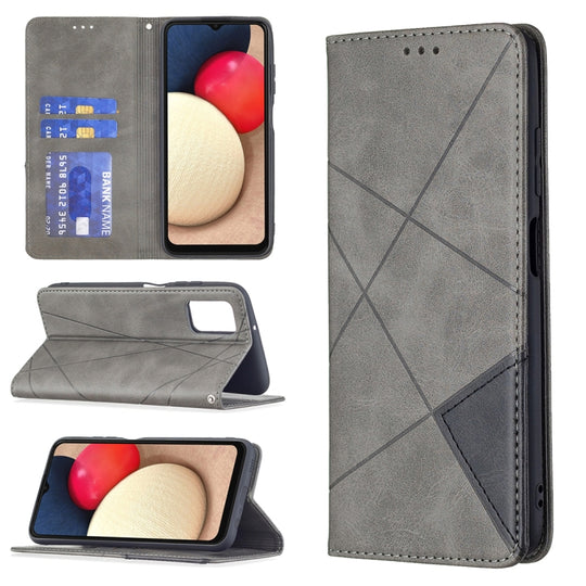 For Samsung Galaxy A03s 166mm Rhombus Texture Magnetic Leather Phone Case(Grey)