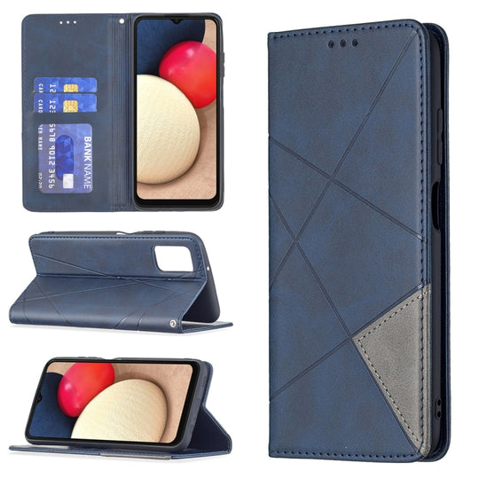 For Samsung Galaxy A03s 166mm Rhombus Texture Magnetic Leather Phone Case(Blue)