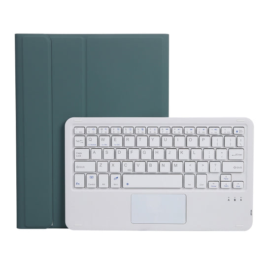 A11B-A Lambskin Texture Square Keycap Bluetooth Keyboard Leather Case with Touch Control For iPad Air 5 / 4 2020 10.9 / Pro 11 inch 2021 & 2020 & 2018(Dark Green)