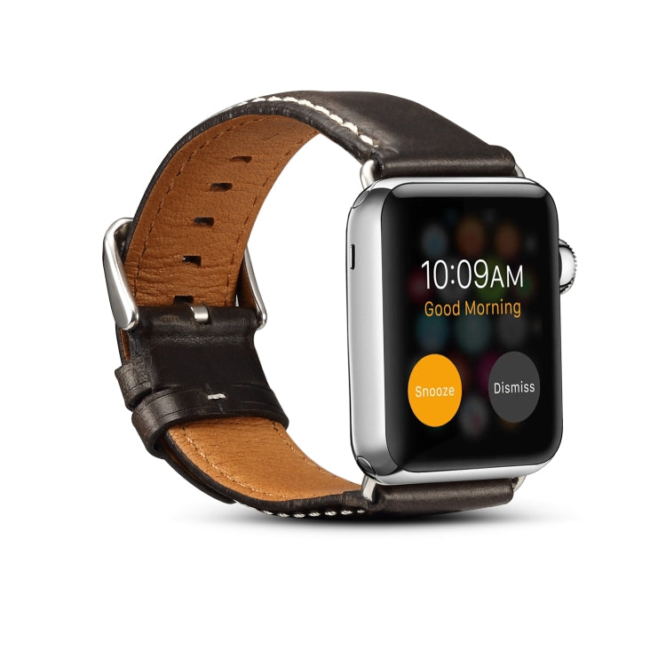 For Apple Watch Series 9&8&7 41mm / SE 3&SE 2&6&SE&5&4 40mm / 3&2&1 38mm Oil Wax Retro Cowhide Strap Watch Band(Black) by buy2fix