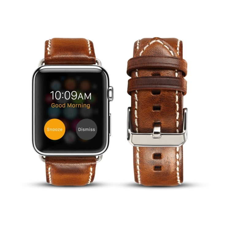 For Apple Watch Series 7 41mm / 6 & SE & 5 & 4 40mm / 3 & 2 & 1 38mm Oil Wax Retro Cowhide Strap Watch Band(Brown) by buy2fix