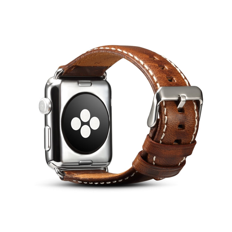 For Apple Watch Series 7 41mm / 6 & SE & 5 & 4 40mm / 3 & 2 & 1 38mm Oil Wax Retro Cowhide Strap Watch Band(Brown) by buy2fix