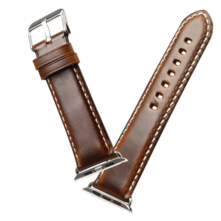 For Apple Watch Series 7 41mm / 6 & SE & 5 & 4 40mm / 3 & 2 & 1 38mm Oil Wax Retro Cowhide Strap Watch Band(Brown) by buy2fix