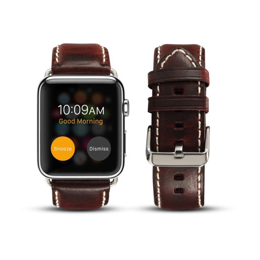 For Apple Watch Series 9&8&7 41mm / SE 3&SE 2&6&SE&5&4 40mm / 3&2&1 38mm Oil Wax Retro Cowhide Strap Watch Band(Red) by buy2fix
