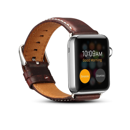 For Apple Watch Series 9&8&7 41mm / SE 3&SE 2&6&SE&5&4 40mm / 3&2&1 38mm Oil Wax Retro Cowhide Strap Watch Band(Red) by buy2fix