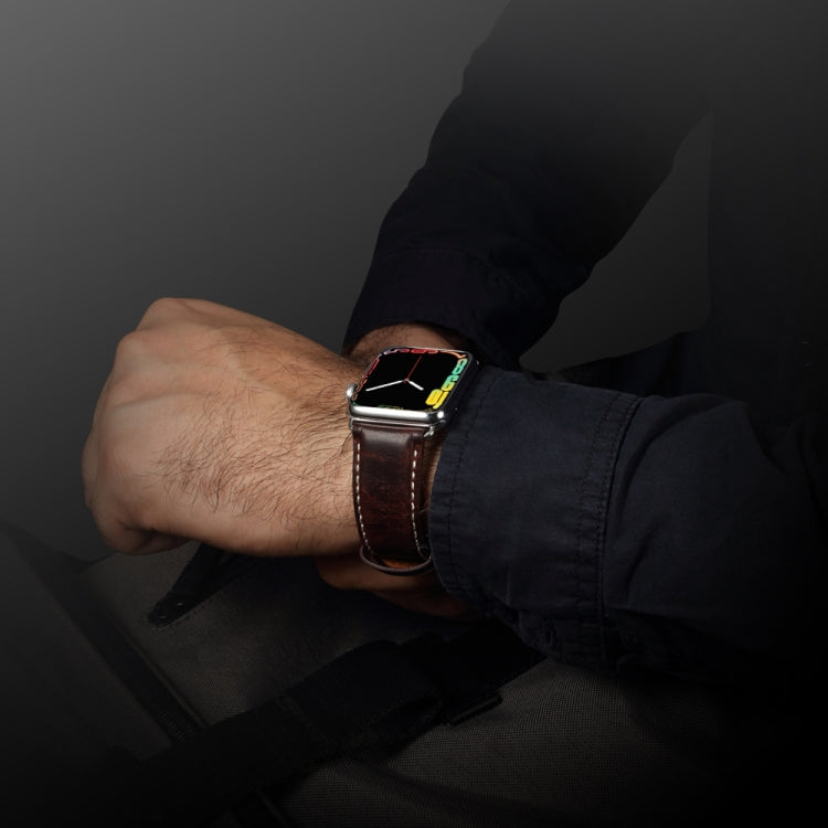 For Apple Watch Series 9&8&7 41mm / SE 3&SE 2&6&SE&5&4 40mm / 3&2&1 38mm Oil Wax Retro Cowhide Strap Watch Band(Red) by buy2fix