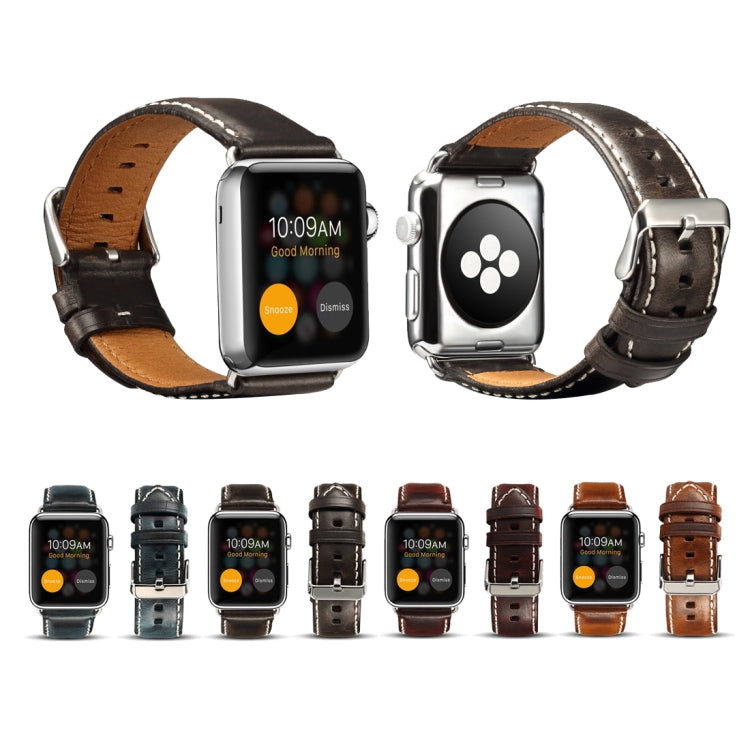 For Apple Watch Series 7 41mm / 6 & SE & 5 & 4 40mm / 3 & 2 & 1 38mm Oil Wax Retro Cowhide Strap Watch Band(Brown) by buy2fix