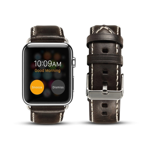 For Apple Watch Series 7 45mm / 6 & SE & 5 & 4 44mm / 3 & 2 & 1 42mm Oil Wax Retro Cowhide Strap Watch Band(Black) by buy2fix