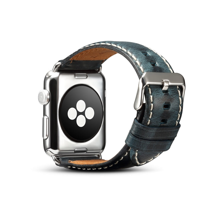 For Apple Watch Series 7 45mm / 6 & SE & 5 & 4 44mm / 3 & 2 & 1 42mm Oil Wax Retro Cowhide Strap Watch Band(Blue) by buy2fix