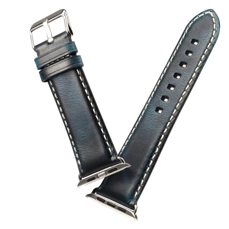 For Apple Watch Series 7 45mm / 6 & SE & 5 & 4 44mm / 3 & 2 & 1 42mm Oil Wax Retro Cowhide Strap Watch Band(Blue) by buy2fix