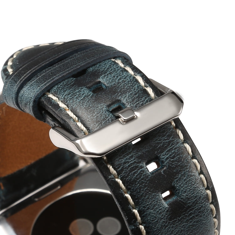 For Apple Watch Series 7 45mm / 6 & SE & 5 & 4 44mm / 3 & 2 & 1 42mm Oil Wax Retro Cowhide Strap Watch Band(Blue) by buy2fix