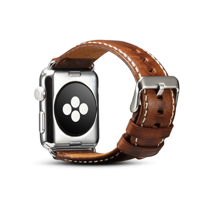 For Apple Watch Series 7 45mm / 6 & SE & 5 & 4 44mm / 3 & 2 & 1 42mm Oil Wax Retro Cowhide Strap Watch Band(Brown) by buy2fix