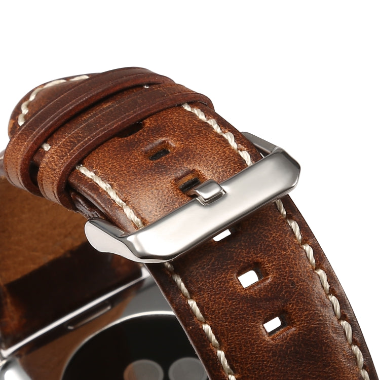 For Apple Watch Series 7 45mm / 6 & SE & 5 & 4 44mm / 3 & 2 & 1 42mm Oil Wax Retro Cowhide Strap Watch Band(Brown) by buy2fix