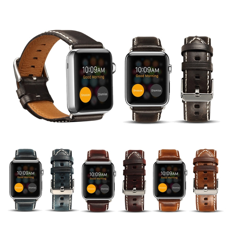 For Apple Watch Series 7 45mm / 6 & SE & 5 & 4 44mm / 3 & 2 & 1 42mm Oil Wax Retro Cowhide Strap Watch Band(Blue) by buy2fix
