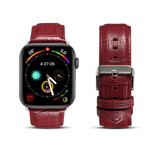 For Apple Watch Series 9&8&7 41mm / SE 3&SE 2&6&SE&5&4 40mm / 3&2&1 38mm Cowhide Crocodile Texture Strap Watch Band(Red-brown) by buy2fix