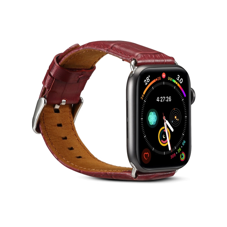 For Apple Watch Series 9&8&7 41mm / SE 3&SE 2&6&SE&5&4 40mm / 3&2&1 38mm Cowhide Crocodile Texture Strap Watch Band(Red-brown) by buy2fix
