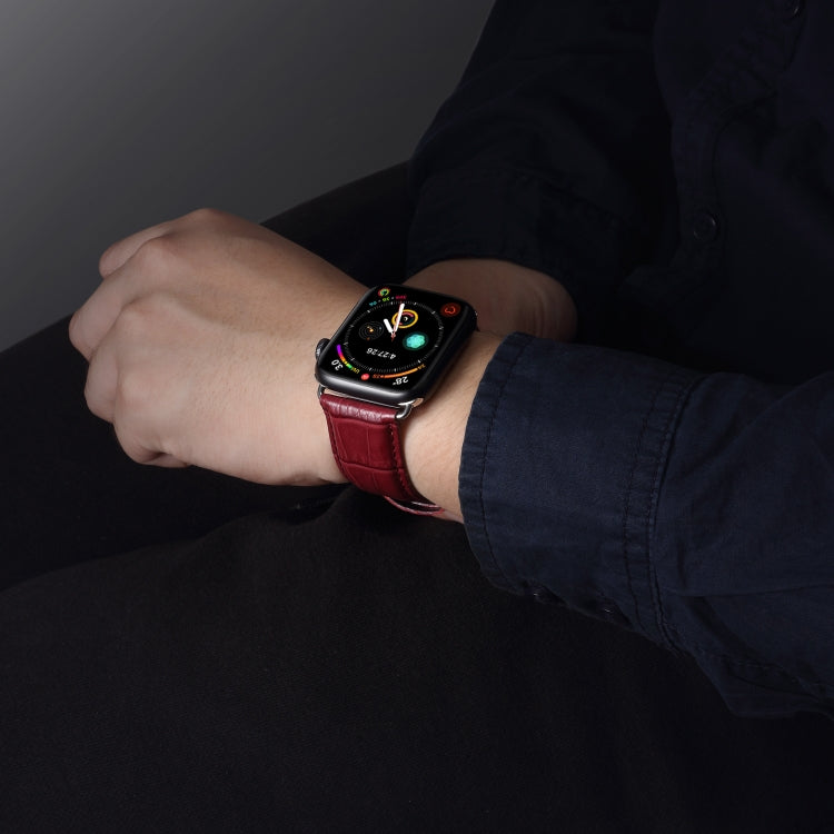 For Apple Watch Series 9&8&7 41mm / SE 3&SE 2&6&SE&5&4 40mm / 3&2&1 38mm Cowhide Crocodile Texture Strap Watch Band(Red-brown) by buy2fix