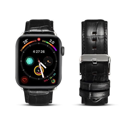 For Apple Watch Ultra 49mm&Watch Ultra 2 49mm / Series 9&8&7 45mm / SE 3&SE 2&6&SE&5&4 44mm / 3&2&1 42mm Cowhide Crocodile Texture Strap Watch Band(Black) by buy2fix