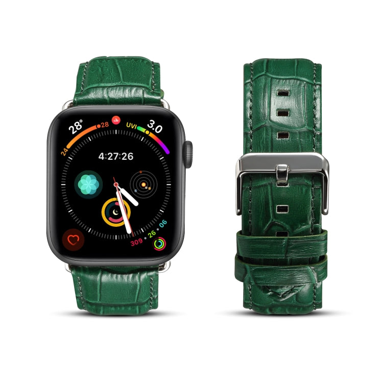 For Apple Watch Series 7 45mm / 6 & SE & 5 & 4 44mm / 3 & 2 & 1 42mm Cowhide Crocodile Texture Strap Watch Band(Green) by buy2fix