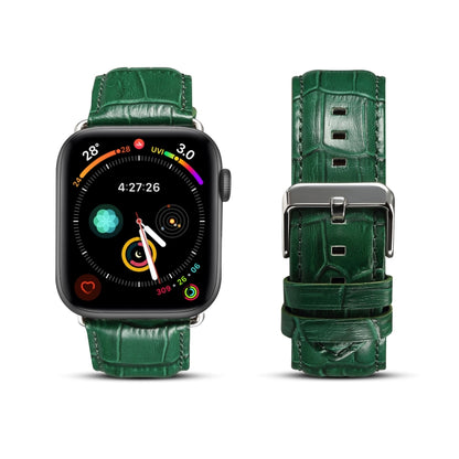 For Apple Watch Series 7 45mm / 6 & SE & 5 & 4 44mm / 3 & 2 & 1 42mm Cowhide Crocodile Texture Strap Watch Band(Green) by buy2fix
