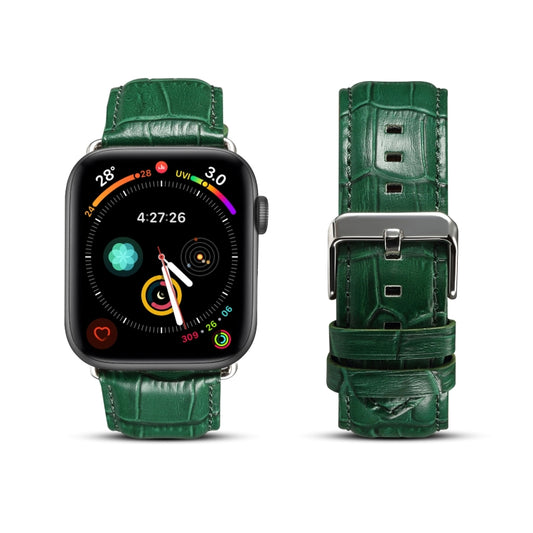 For Apple Watch Series 7 45mm / 6 & SE & 5 & 4 44mm / 3 & 2 & 1 42mm Cowhide Crocodile Texture Strap Watch Band(Green) by buy2fix