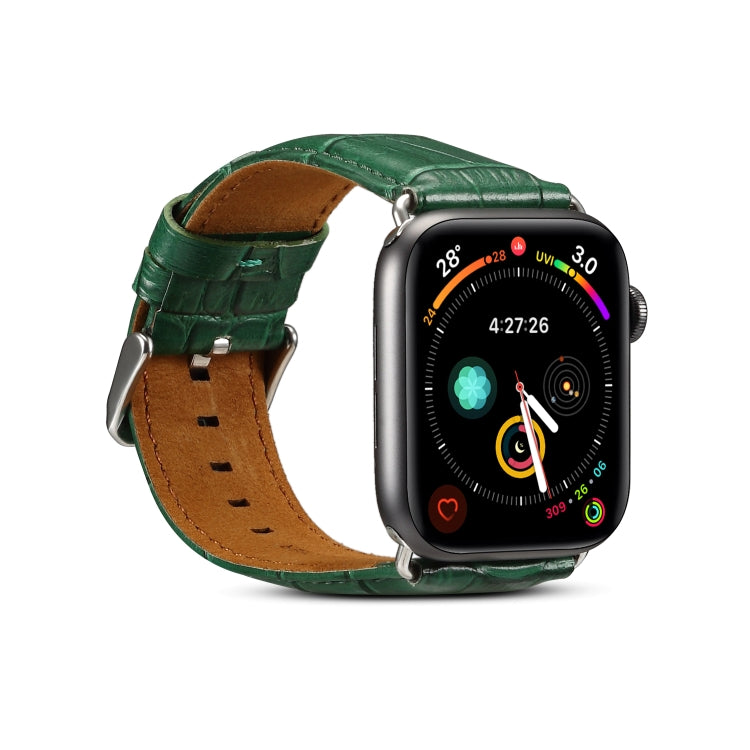 For Apple Watch Series 7 45mm / 6 & SE & 5 & 4 44mm / 3 & 2 & 1 42mm Cowhide Crocodile Texture Strap Watch Band(Green) by buy2fix