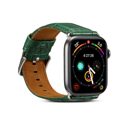 For Apple Watch Series 7 45mm / 6 & SE & 5 & 4 44mm / 3 & 2 & 1 42mm Cowhide Crocodile Texture Strap Watch Band(Green) by buy2fix