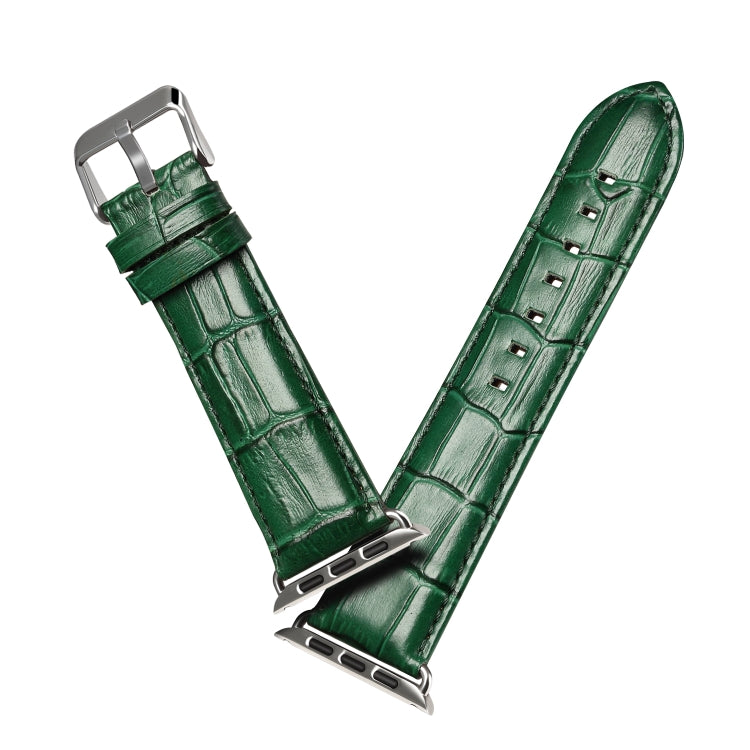 For Apple Watch Series 7 45mm / 6 & SE & 5 & 4 44mm / 3 & 2 & 1 42mm Cowhide Crocodile Texture Strap Watch Band(Green) by buy2fix