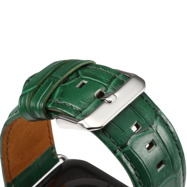 For Apple Watch Series 7 45mm / 6 & SE & 5 & 4 44mm / 3 & 2 & 1 42mm Cowhide Crocodile Texture Strap Watch Band(Green) by buy2fix
