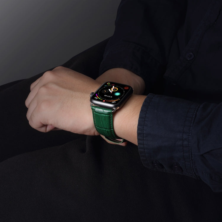 For Apple Watch Series 7 45mm / 6 & SE & 5 & 4 44mm / 3 & 2 & 1 42mm Cowhide Crocodile Texture Strap Watch Band(Green) by buy2fix