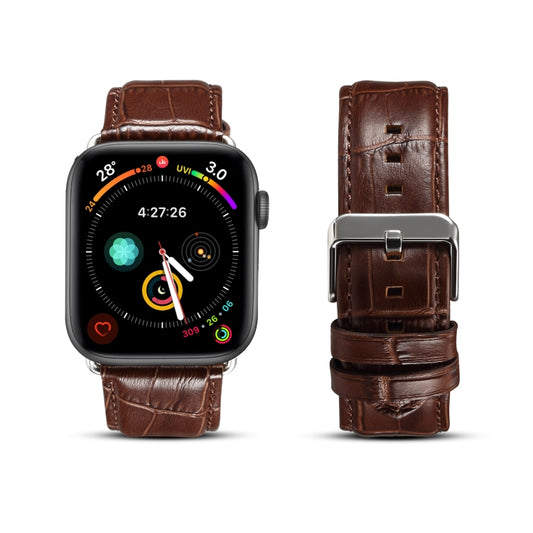 For Apple Watch Ultra 49mm&Watch Ultra 2 49mm / Series 9&8&7 45mm / SE 3&SE 2&6&SE&5&4 44mm / 3&2&1 42mm Cowhide Crocodile Texture Strap Watch Band(Coffee) by buy2fix
