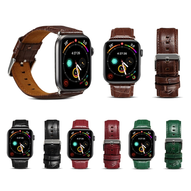For Apple Watch Series 7 45mm / 6 & SE & 5 & 4 44mm / 3 & 2 & 1 42mm Cowhide Crocodile Texture Strap Watch Band(Green) by buy2fix