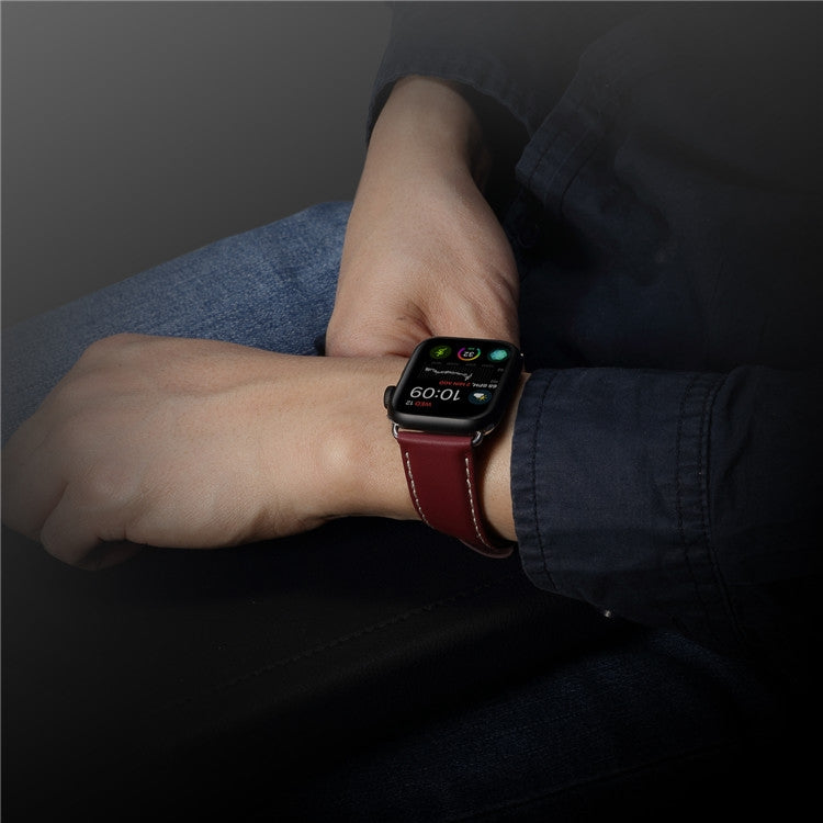 For Apple Watch Series 9&8&7 41mm / SE 3&SE 2&6&SE&5&4 40mm / 3&2&1 38mm Environmental Protection Genuine Leather Watch Band Watch Band(Red-brown) by buy2fix
