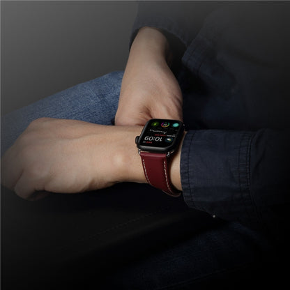 For Apple Watch Series 9&8&7 41mm / SE 3&SE 2&6&SE&5&4 40mm / 3&2&1 38mm Environmental Protection Genuine Leather Watch Band Watch Band(Red-brown) by buy2fix