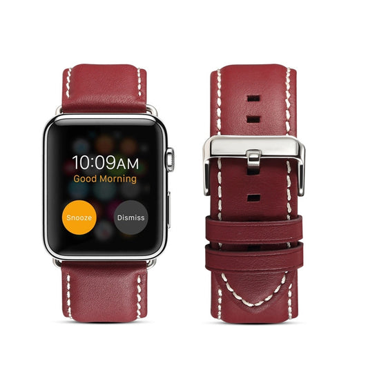 For Apple Watch Ultra 49mm&Watch Ultra 2 49mm / Series 9&8&7 45mm / SE 3&SE 2&6&SE&5&4 44mm / 3&2&1 42mm Environmental Protection Genuine Leather Watch Band Watch Band(Red-brown) by buy2fix