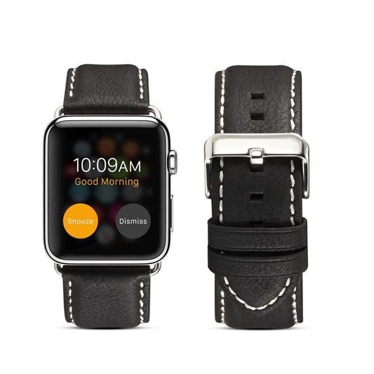 For Apple Watch Series 7 45mm / 6 & SE & 5 & 4 44mm / 3 & 2 & 1 42mm Environmental Protection Genuine Leather Watch Band Watch Band(Black) by buy2fix