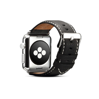 For Apple Watch Series 7 45mm / 6 & SE & 5 & 4 44mm / 3 & 2 & 1 42mm Environmental Protection Genuine Leather Watch Band Watch Band(Black) by buy2fix