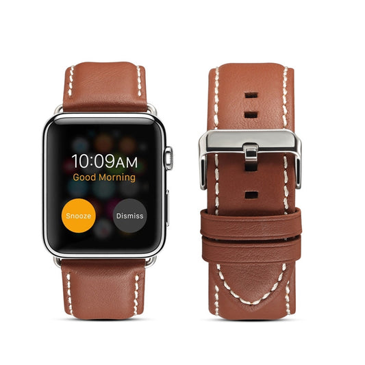 For Apple Watch Series 7 45mm / 6 & SE & 5 & 4 44mm / 3 & 2 & 1 42mm Environmental Protection Genuine Leather Watch Band Watch Band(Light Brown) by buy2fix