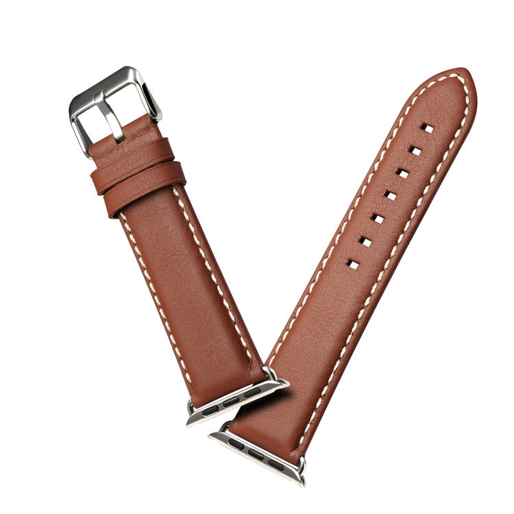 For Apple Watch Series 7 45mm / 6 & SE & 5 & 4 44mm / 3 & 2 & 1 42mm Environmental Protection Genuine Leather Watch Band Watch Band(Light Brown) by buy2fix