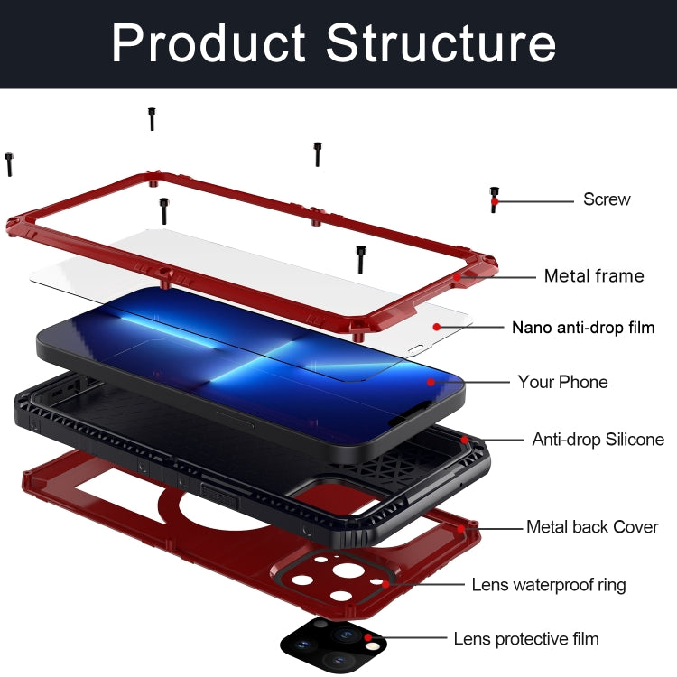 For iPhone 13 Pro Shockproof Waterproof Dustproof Metal + Silicone Phone Case with Screen Protector (Red) - iPhone 13 Pro Cases by buy2fix | Online Shopping UK | buy2fix