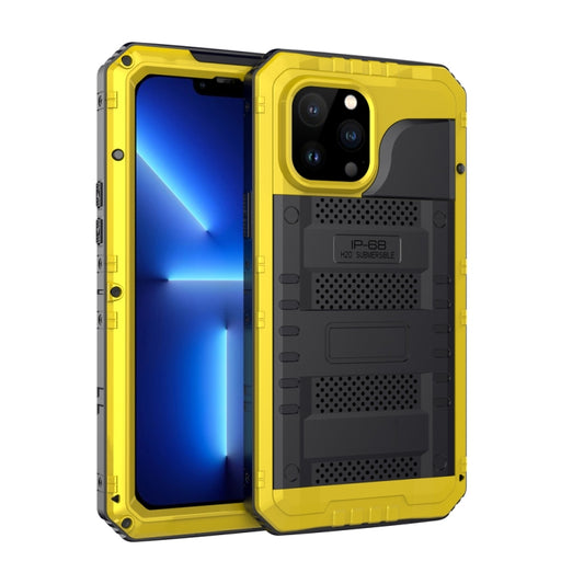 For iPhone 13 Pro Shockproof Waterproof Dustproof Metal + Silicone Phone Case with Screen Protector (Yellow) - iPhone 13 Pro Cases by buy2fix | Online Shopping UK | buy2fix