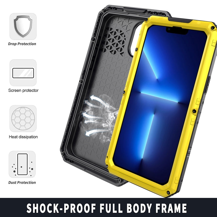 For iPhone 13 Pro Shockproof Waterproof Dustproof Metal + Silicone Phone Case with Screen Protector (Yellow) - iPhone 13 Pro Cases by buy2fix | Online Shopping UK | buy2fix