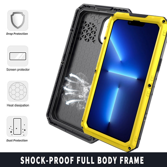 For iPhone 13 Pro Shockproof Waterproof Dustproof Metal + Silicone Phone Case with Screen Protector (Yellow) - iPhone 13 Pro Cases by buy2fix | Online Shopping UK | buy2fix