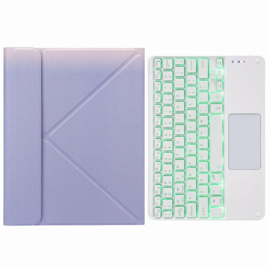 H-109CS Touch Backlight Bluetooth Keyboard Leather Case with Rear Three-fold Holder For iPad Pro 11 inch 2021 & 2020 & 2018 / Air 2020 10.9(Purple)